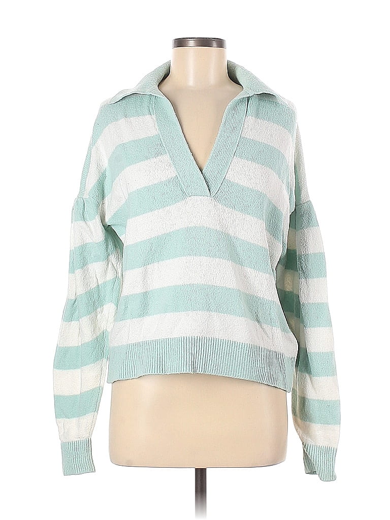 Tanya Taylor Color Block Stripes Green Blue Pullover Sweater Size XS - photo 1