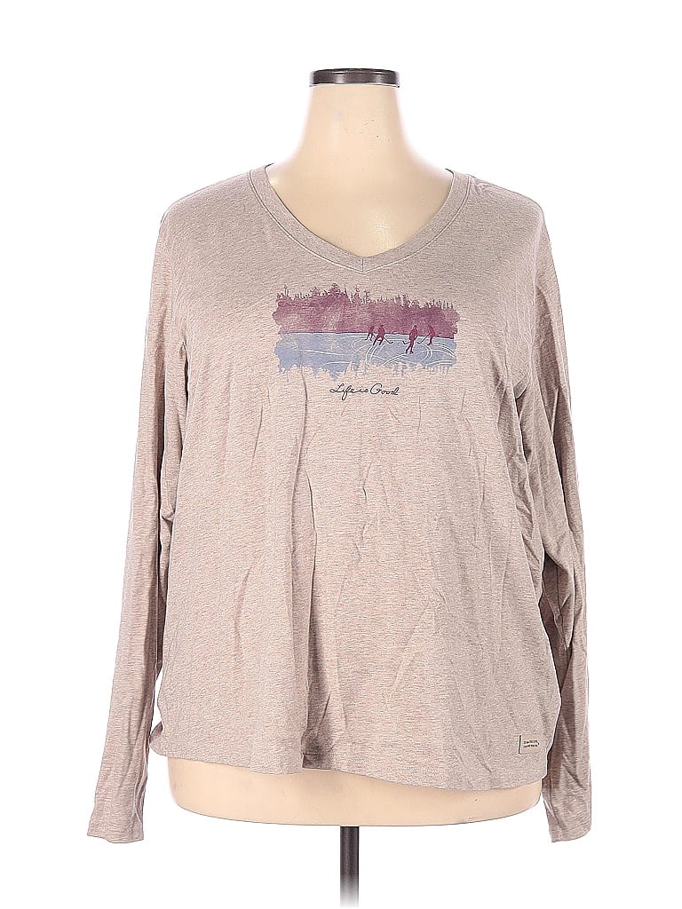 Life Is Good Graphic Marled Tan Long Sleeve T-Shirt Size XXL - photo 1