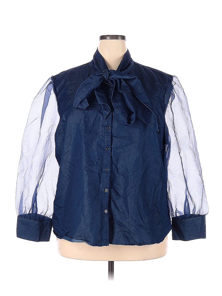 Ashley Stewart Navy Blue Long Sleeve Button-Down Shirt Size 24 (Plus) - photo 1