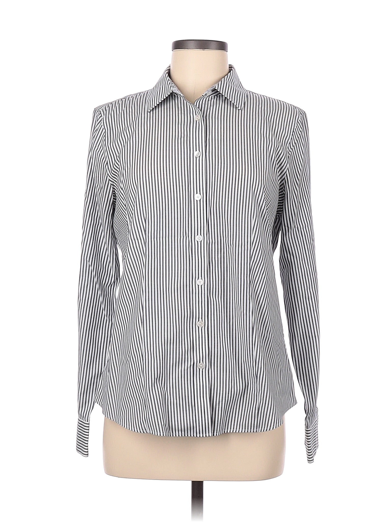 Talbots Stripes Gray Long Sleeve Button-Down Shirt Size 8 - 78% off ...