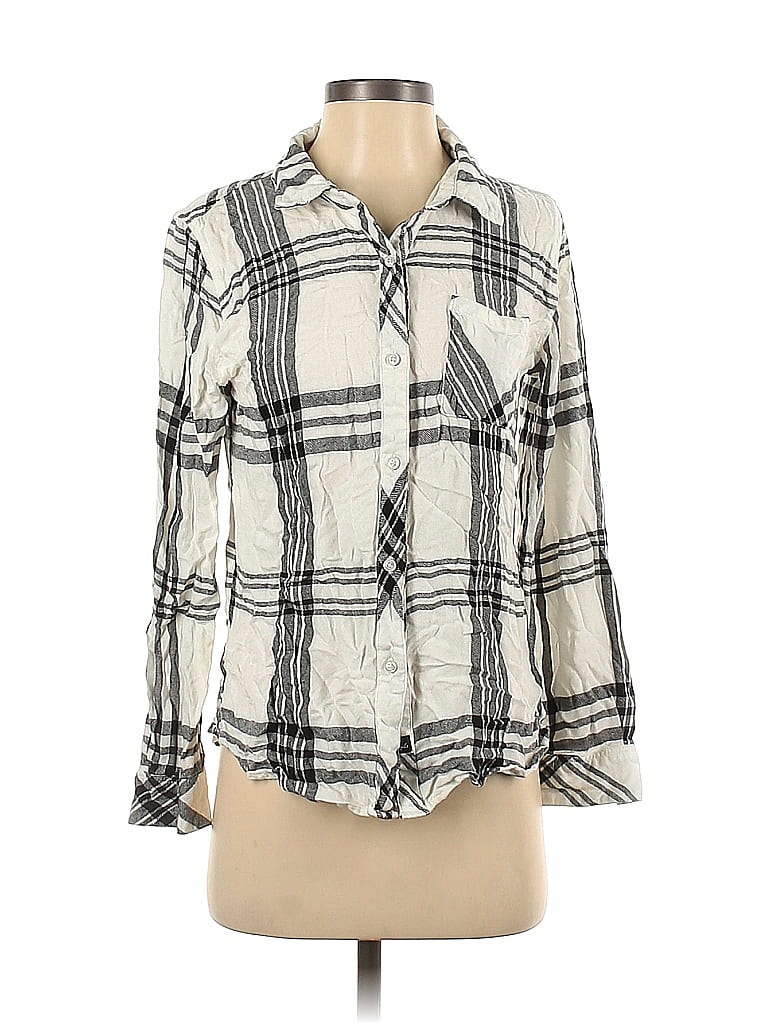 Rails 100% Rayon Plaid Ivory Gray Long Sleeve Button-Down Shirt Size S - photo 1