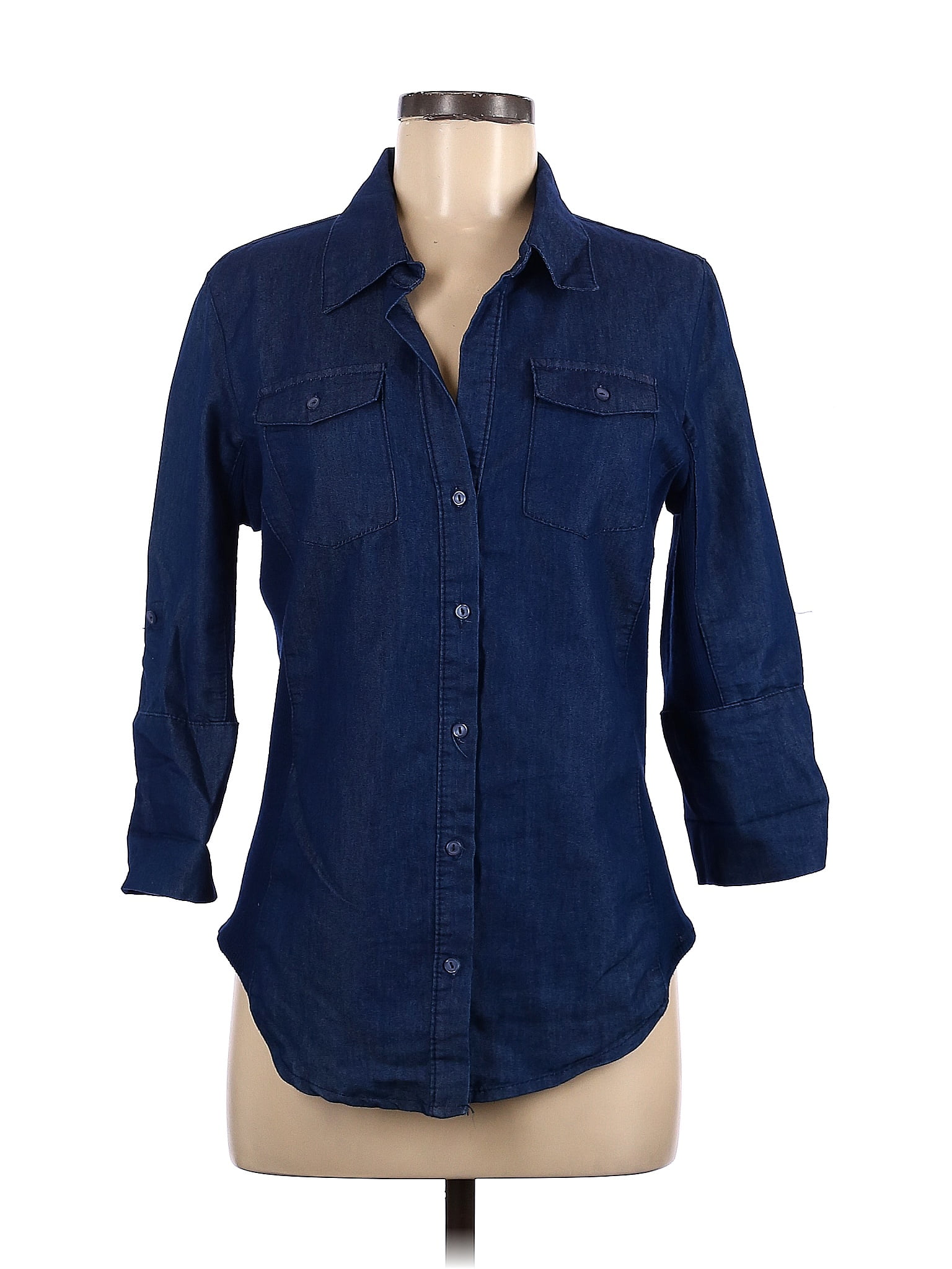 cavalini Blue Long Sleeve Button-Down Shirt Size M - 60% off | thredUP