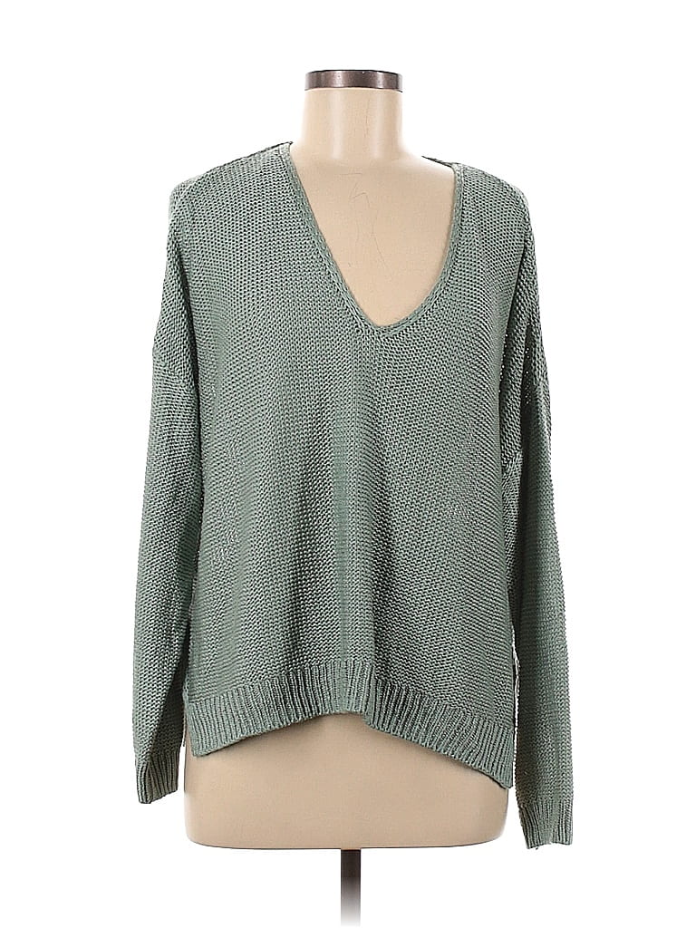 H&M 100 Acrylic Color Block Solid Green Pullover Sweater Size M 33