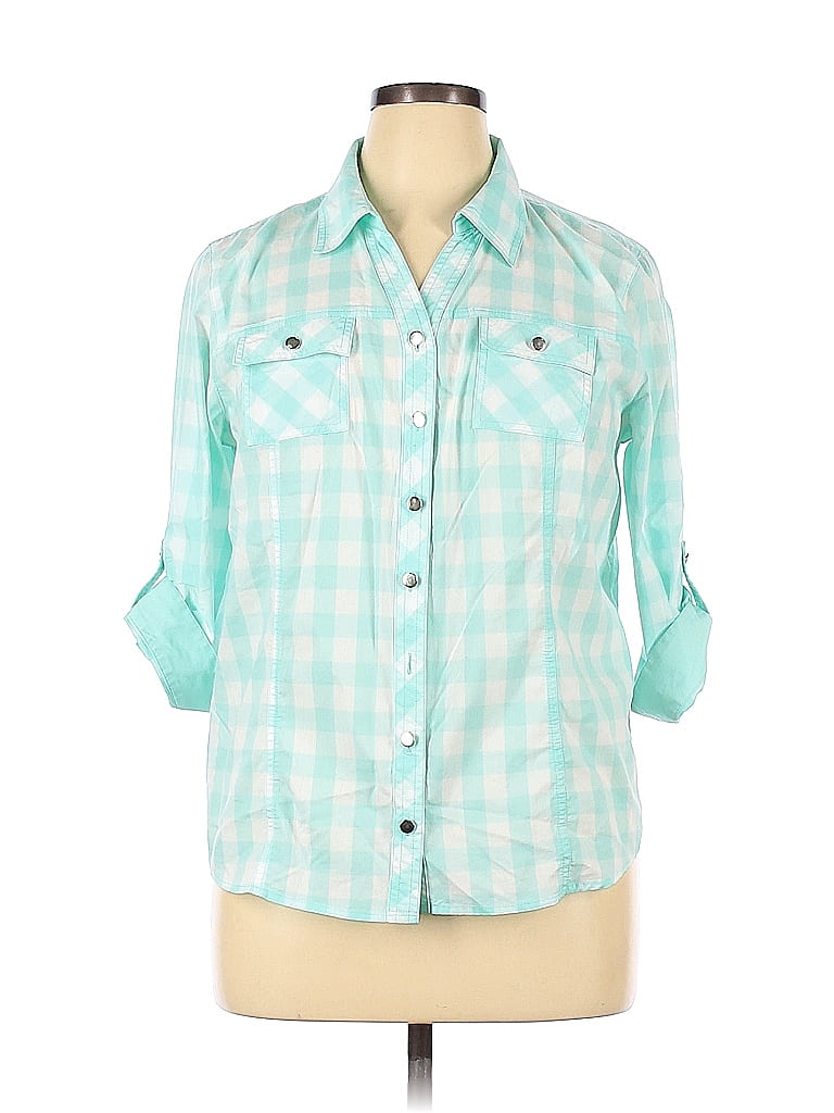 Christopher & Banks Checkered-gingham Blue 3/4 Sleeve Button-Down Shirt Size XL - photo 1
