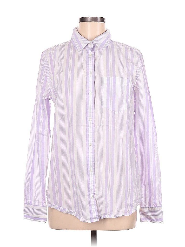 Amazon Essentials 100% Cotton Stripes Purple Long Sleeve Button-Down Shirt Size M - photo 1