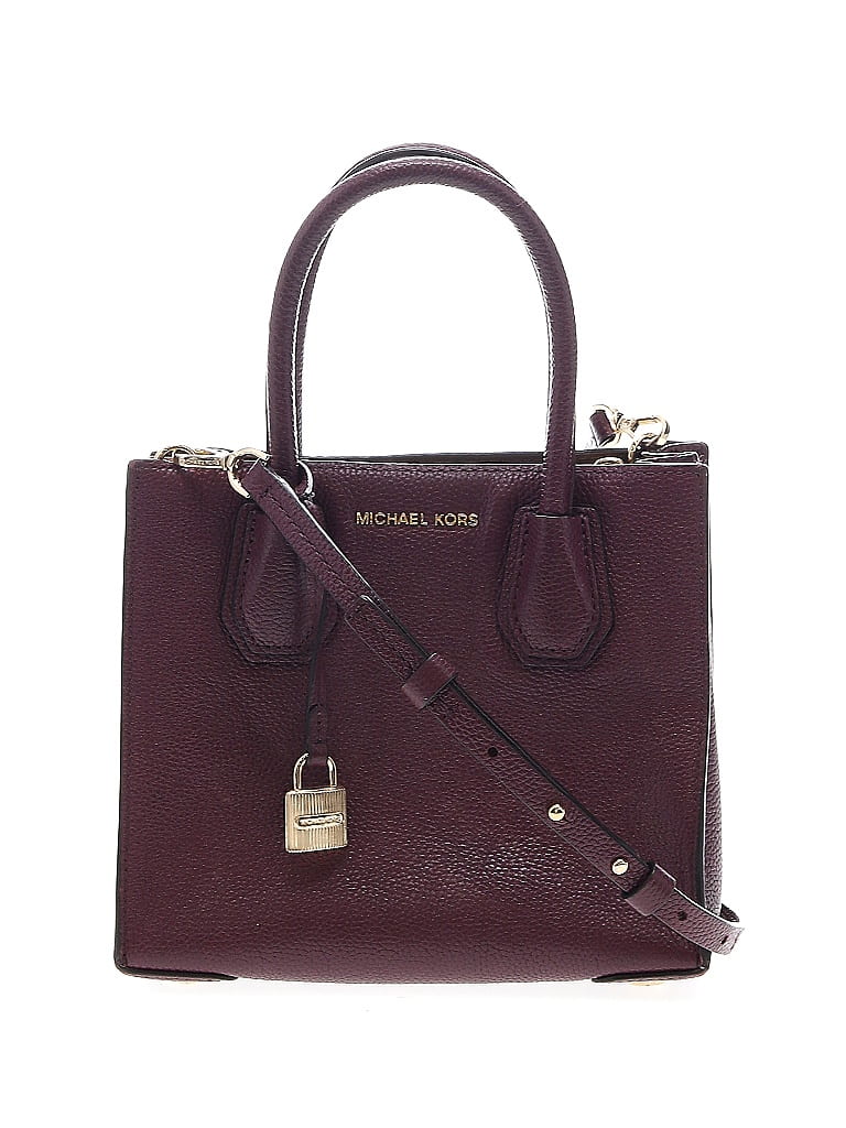 MICHAEL Michael Kors 100% Leather Solid Maroon Purple Leather Satchel One Size - photo 1