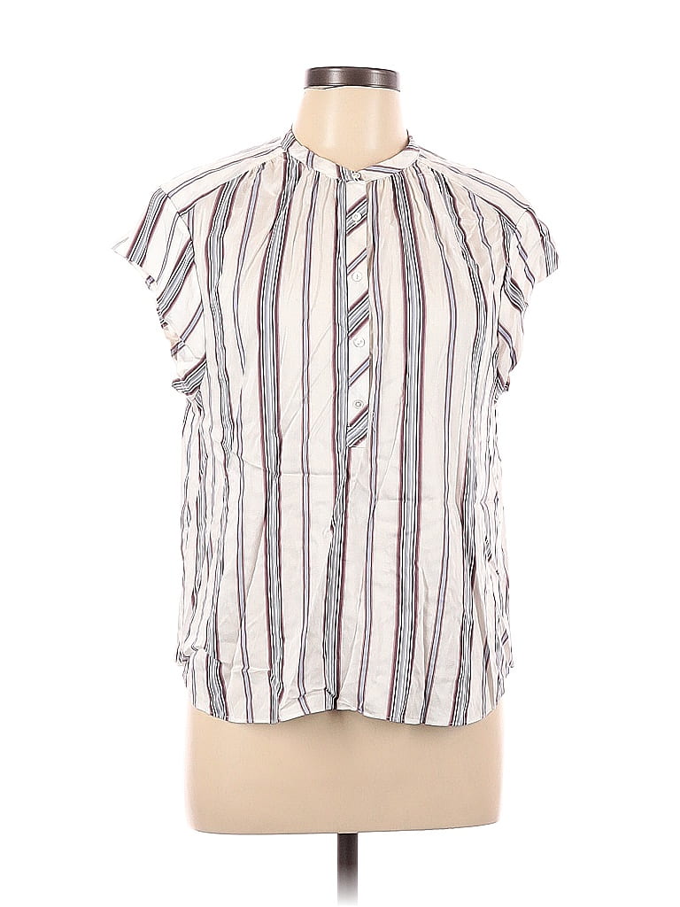 Joie Stripes White Ivory Short Sleeve Blouse Size L - 80% off | thredUP
