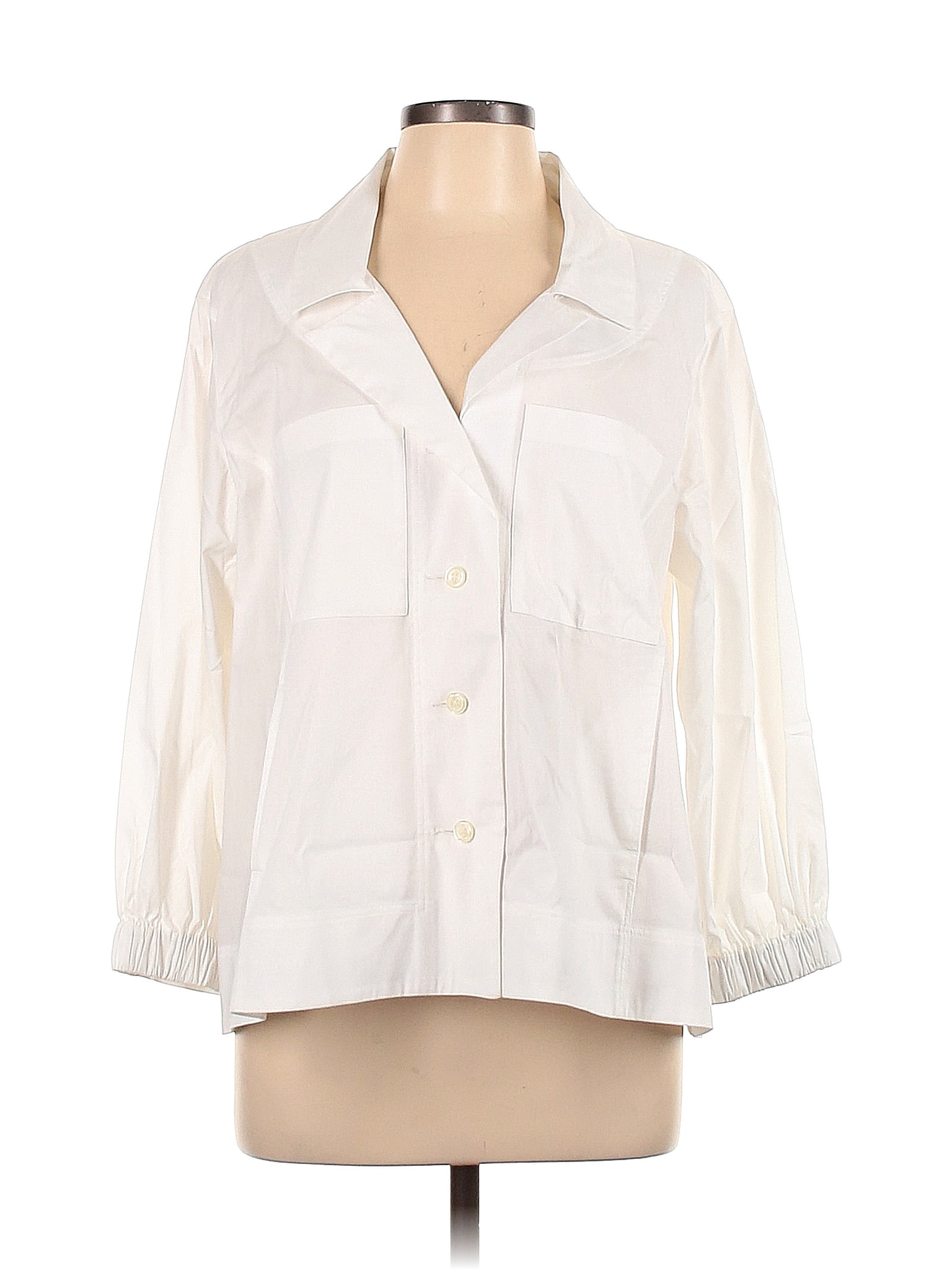 Donna Karan New York Solid White Long Sleeve Button-Down Shirt Size L ...