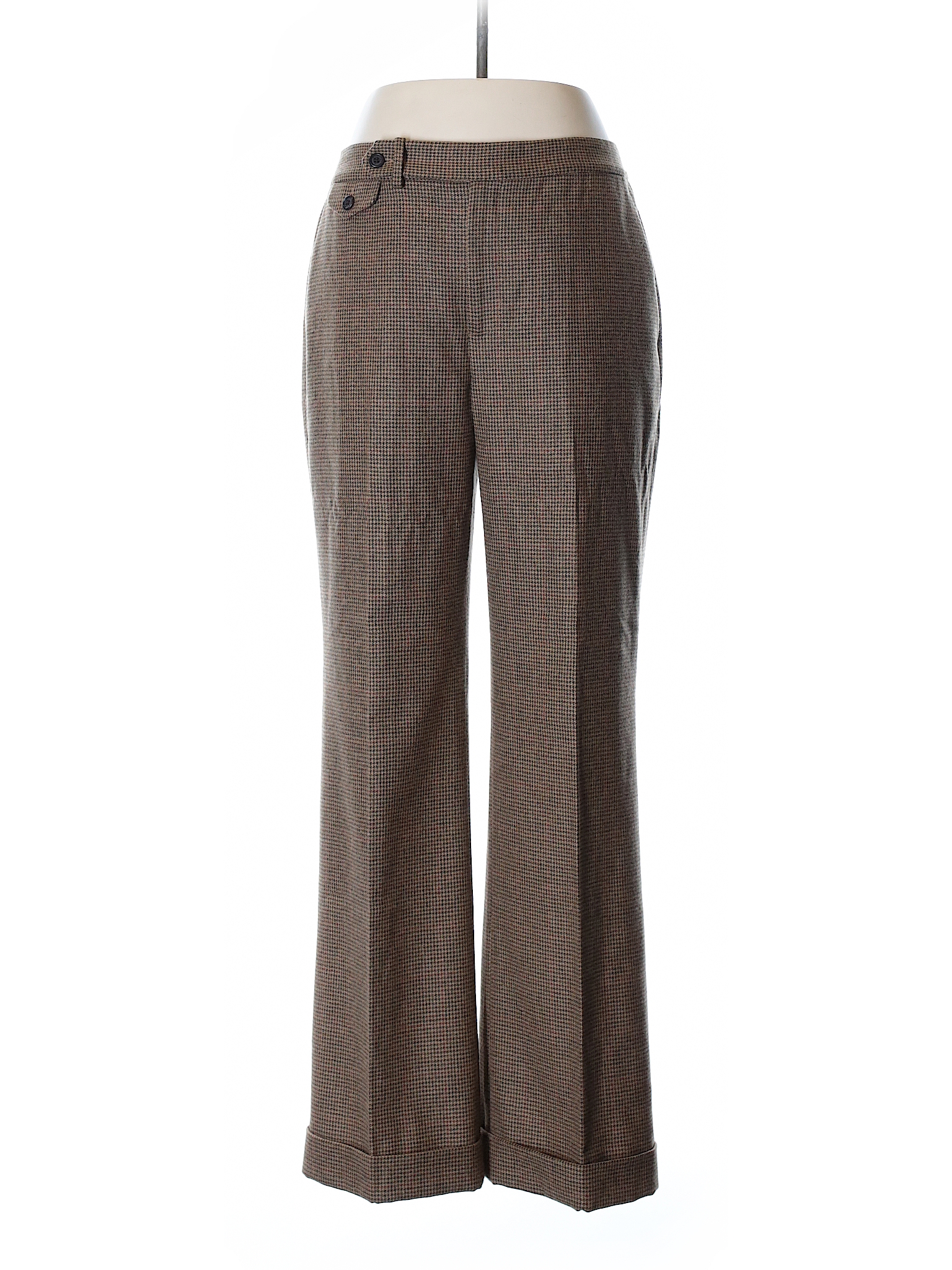 Lauren by Ralph Lauren 100% Wool Print Brown Wool Pants Size 10 (Petite ...