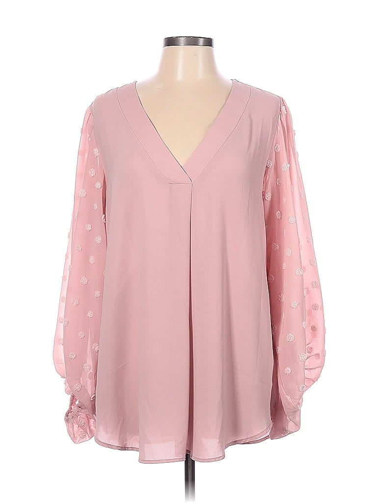 Jodifl 100% Polyester Polka Dots Pink Long Sleeve Blouse Size L - photo 1
