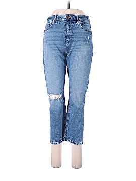Ann Taylor LOFT Petite Destructed High Rise Straight Crop Jeans in Authentic Light Indigo Wash (view 1)