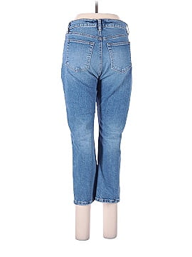Ann Taylor LOFT Petite Destructed High Rise Straight Crop Jeans in Authentic Light Indigo Wash (view 2)