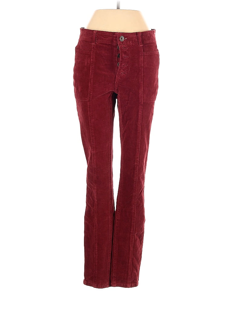Pilcro by Anthropologie Solid Maroon Burgundy Velour Pants 25 Waist - photo 1