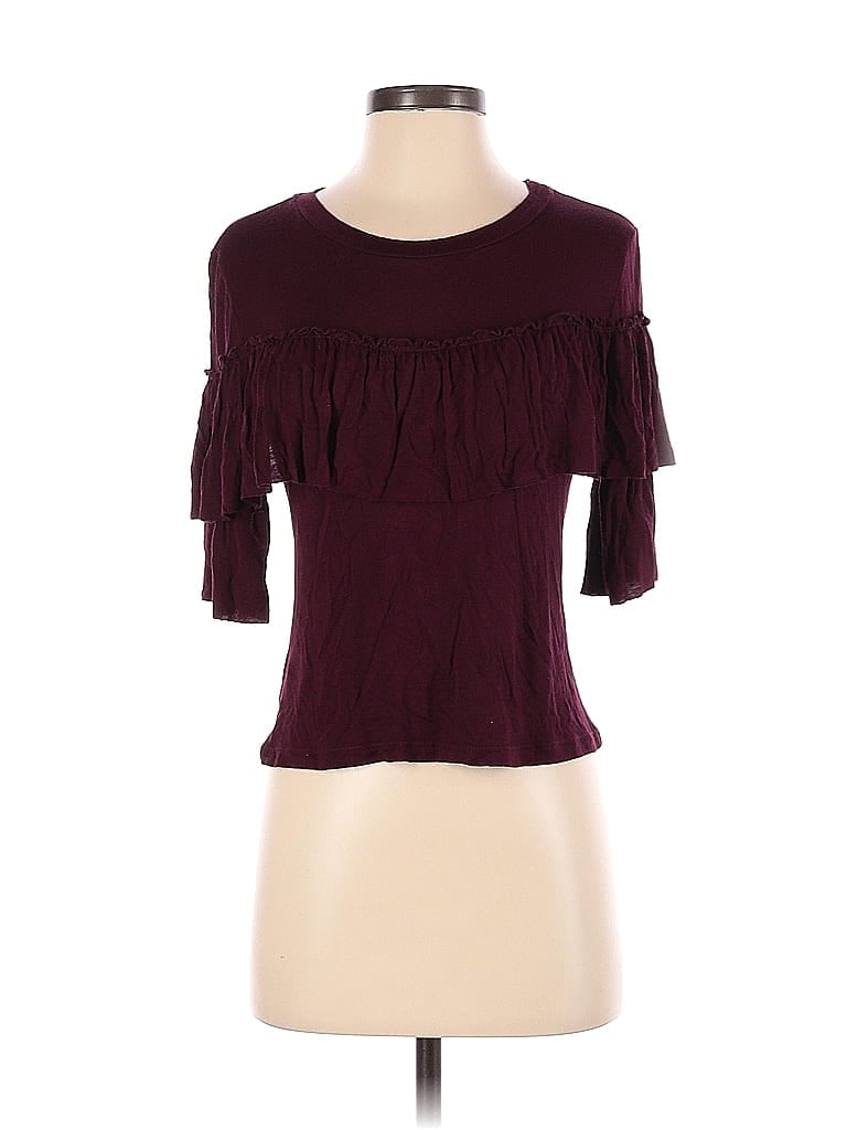 Pre-owned Haute Monde Short Sleeve Top Burgundy Sweetheart Neckline Tops