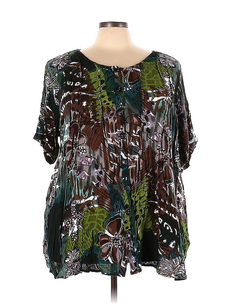 Roaman's 100% Rayon Green Short Sleeve Blouse Size 30 (Plus) - photo 1