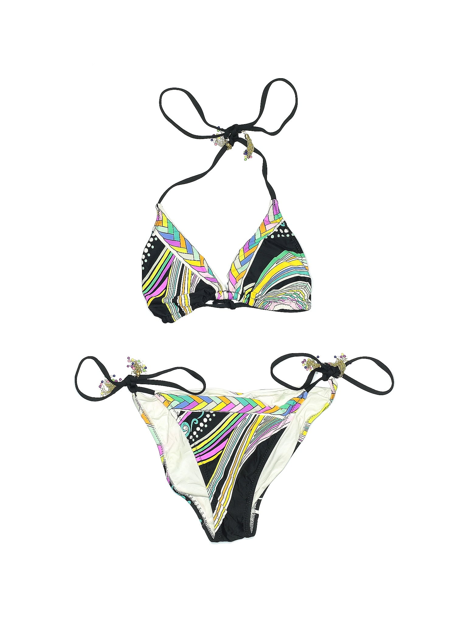 TRINA TURK 6 swimsuit bikini triangle slide black 2 piece set designer main image 1