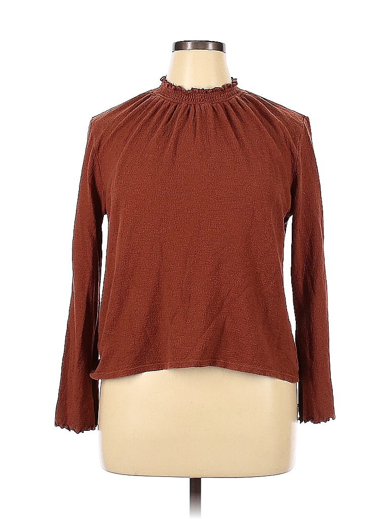 Texture And Thread Madewell 100 Cotton Brown Long Sleeve Blouse Size Xl