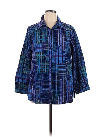 Catherines 100% Polyester Blue Long Sleeve Blouse Size 0X (Plus) - 68% off