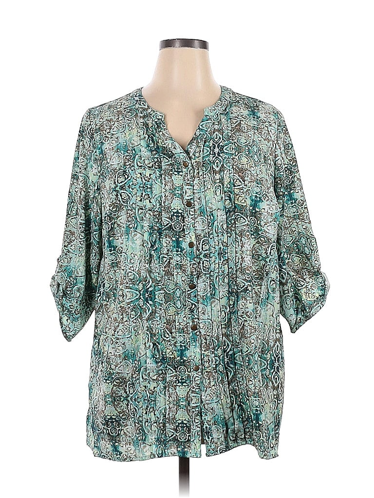 Catherines Green Long Sleeve Blouse Size 0X (Plus) - photo 1