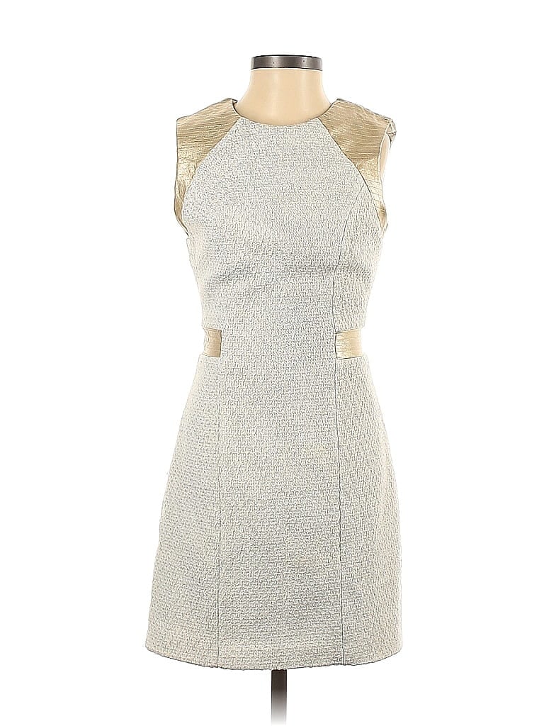 Bebe Jacquard Tweed Chevron-herringbone Brocade Gray Ivory Casual Dress Size 0 - photo 1
