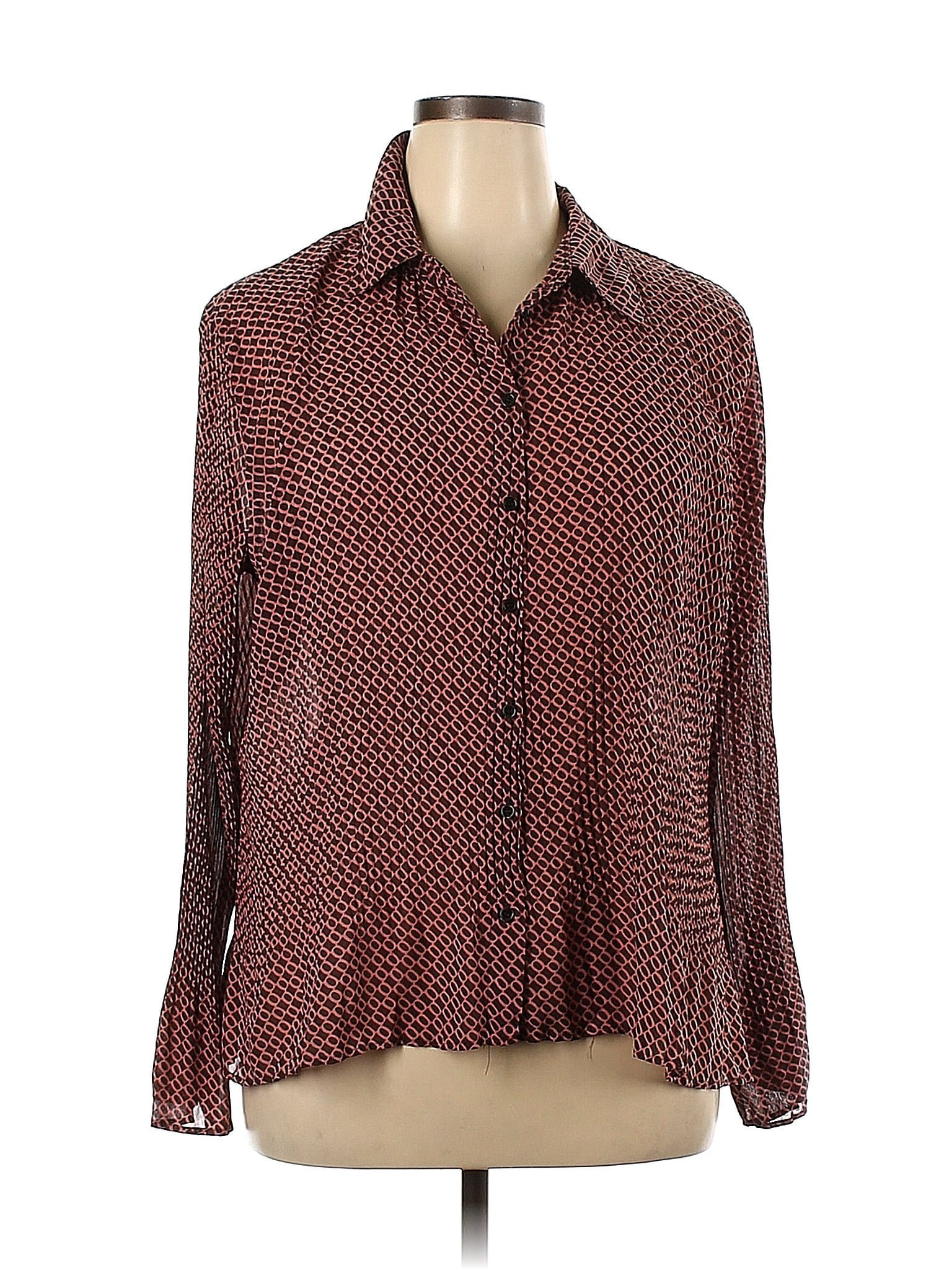 Apt 9 100 Polyester Polka Dots Burgundy Long Sleeve Blouse Size Xl