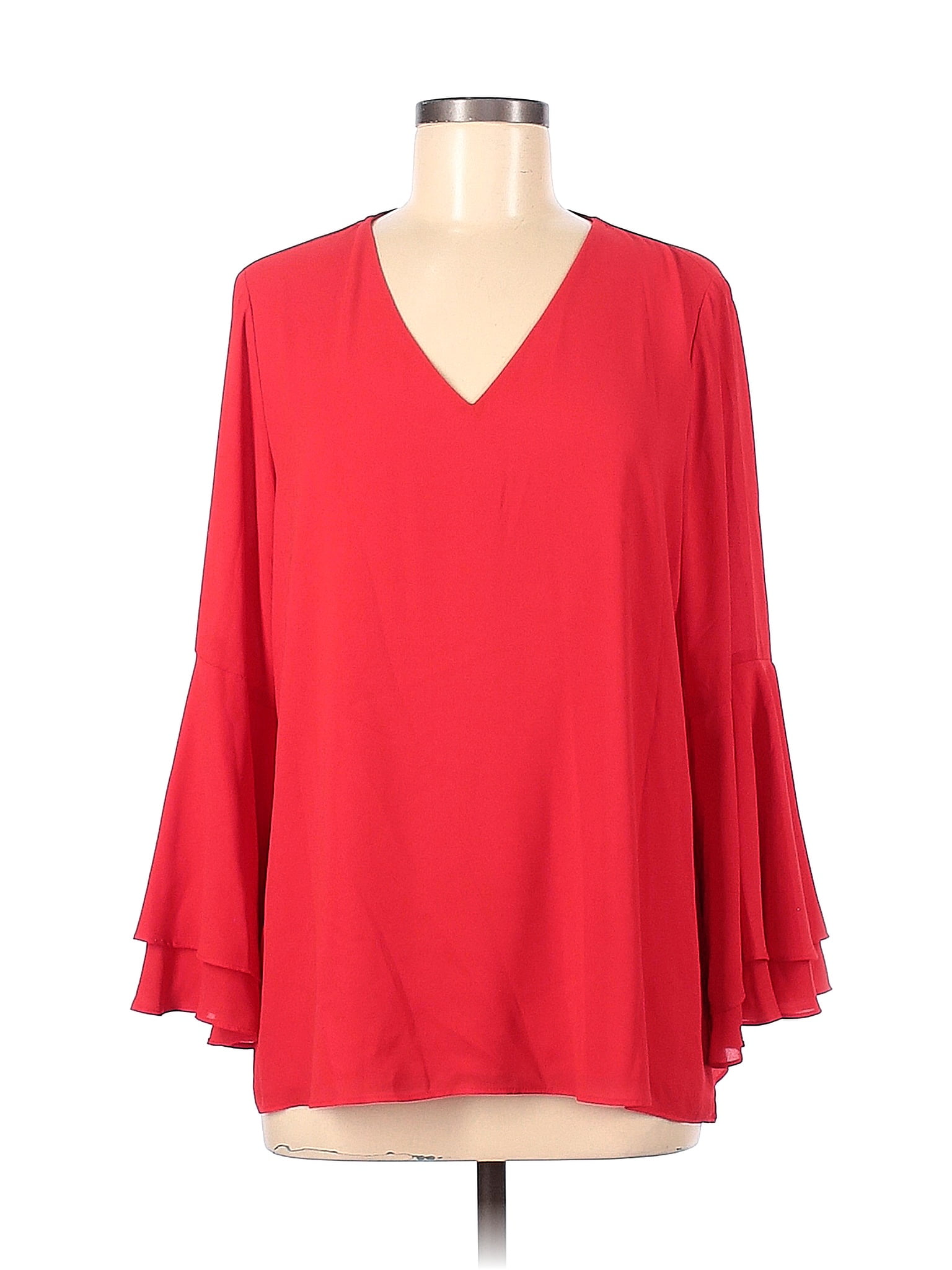 Alfani 100 Polyester Solid Red Long Sleeve Blouse Size 12 76 Off