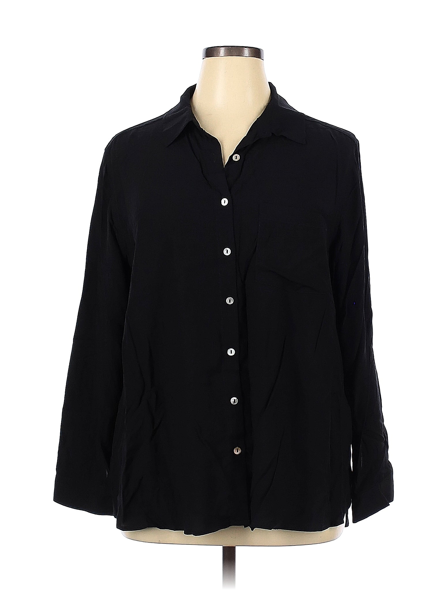 Jane and Delancey 100% Rayon Polka Dots Black Long Sleeve Button-Down ...