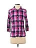 St. John's Bay 100% Cotton Checkered-gingham Plaid Pink Purple Long Sleeve Button-Down Shirt Size S (Petite) - photo 1