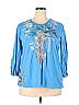 Johnny Was 100% Cotton Blue Long Sleeve Blouse Size XXL - photo 1
