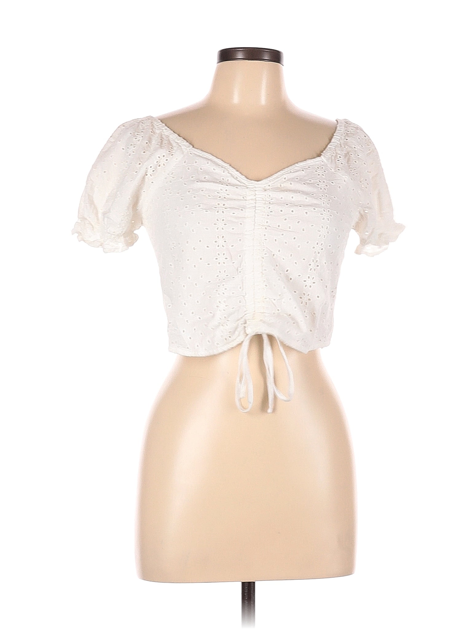 Jolie & Joy 100% Cotton Polka Dots White Short Sleeve Blouse Size L