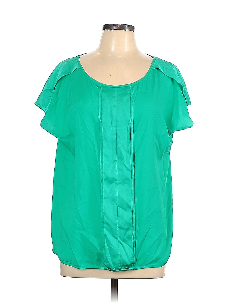 Ann Taylor 100% Polyester Green Teal Short Sleeve Blouse Size L - 87% ...