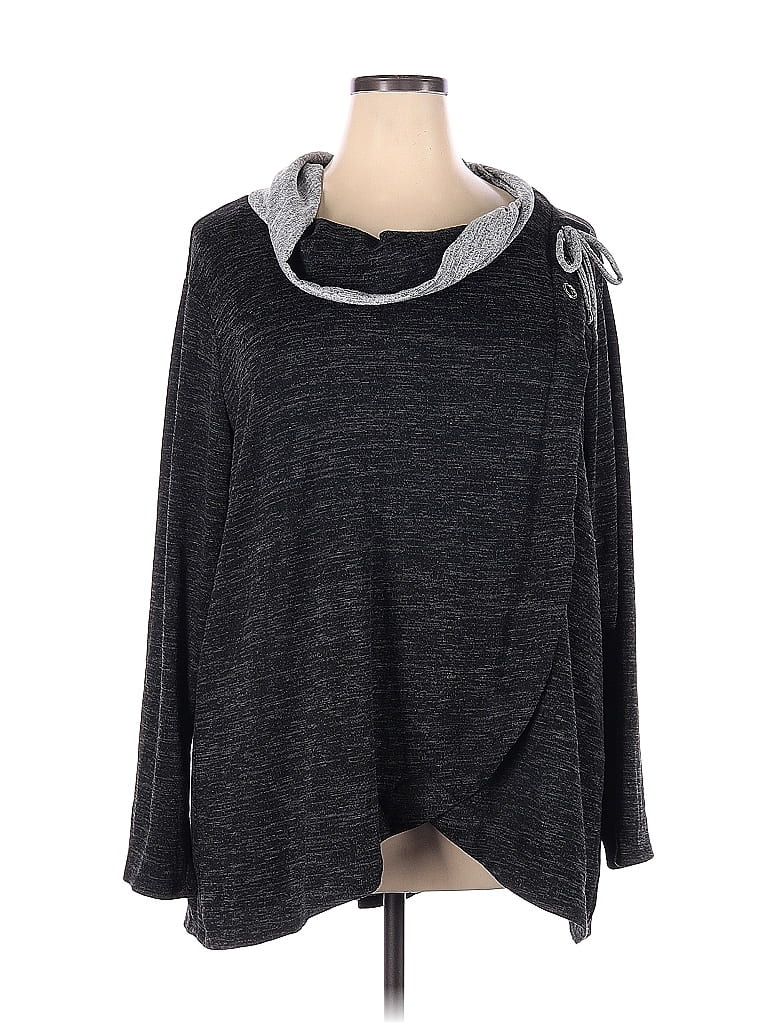 NY Collection Color Block Marled Black Sweatshirt Size 3X (Plus) - photo 1