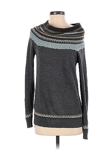 BCBGMAXAZRIA 100 Cotton Color Block Stripes Gray Pullover Sweater