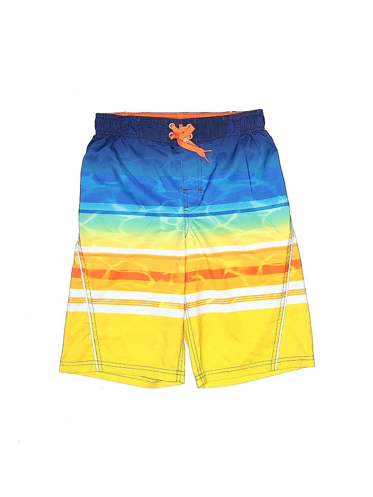 ZX 100% Polyester Stripes Color Block Ombre Tie-dye Yellow Board Shorts Size 10 - 12 - photo 1