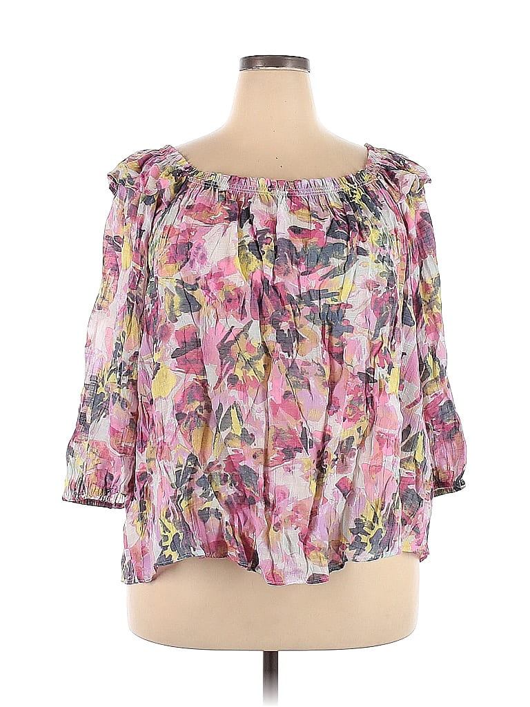 Zac & Rachel Tropical Multi Color Pink Long Sleeve Blouse Size 2X (Plus ...