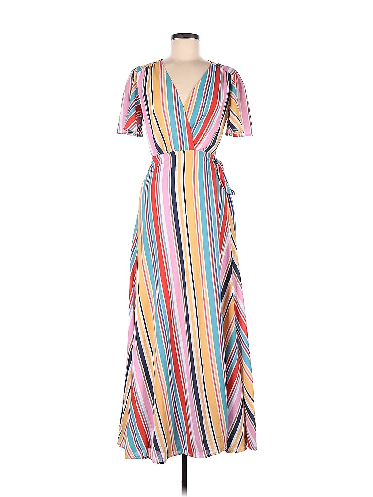 Louna 100% Polyester Stripes Multi Color Pink Casual Dress Size M - 75% ...