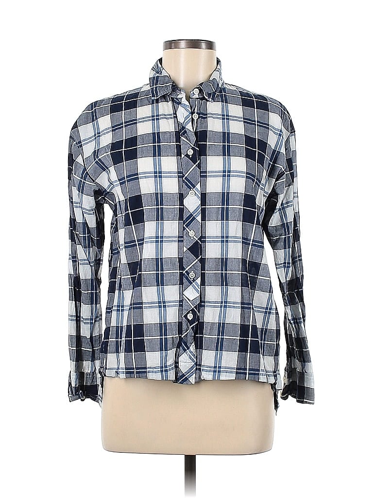 J.Crew Checkered-gingham Plaid Blue Long Sleeve Button-Down Shirt Size M - photo 1