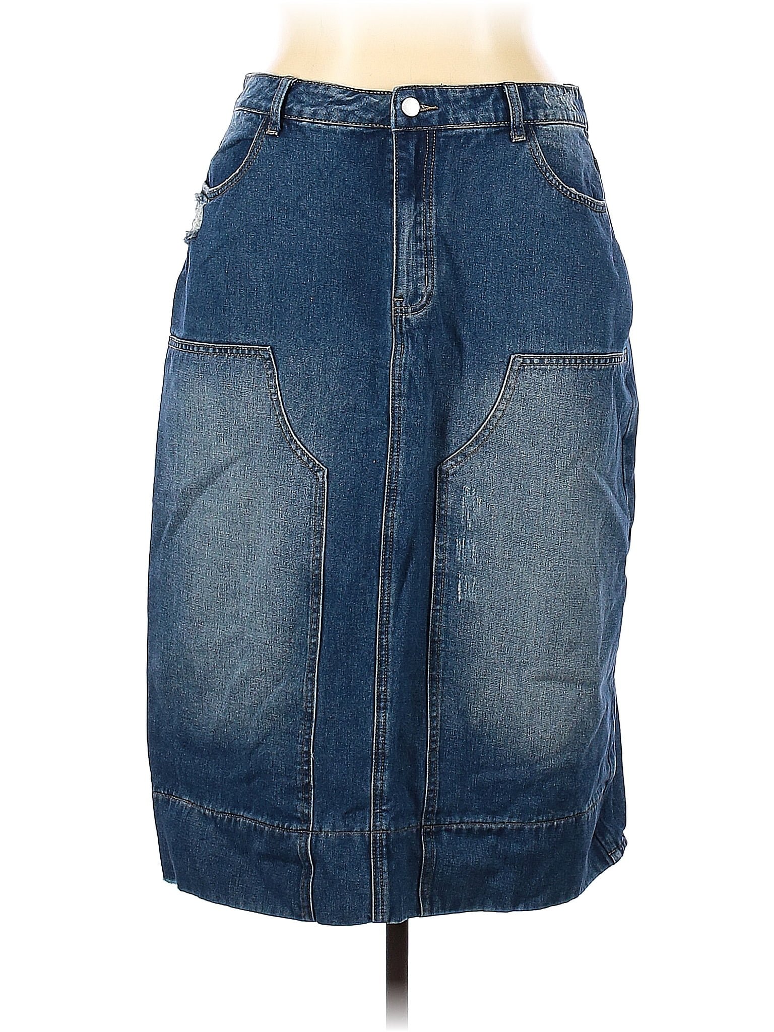 Cider Solid Blue Denim Skirt Size 1X (Plus) - 47% off | thredUP