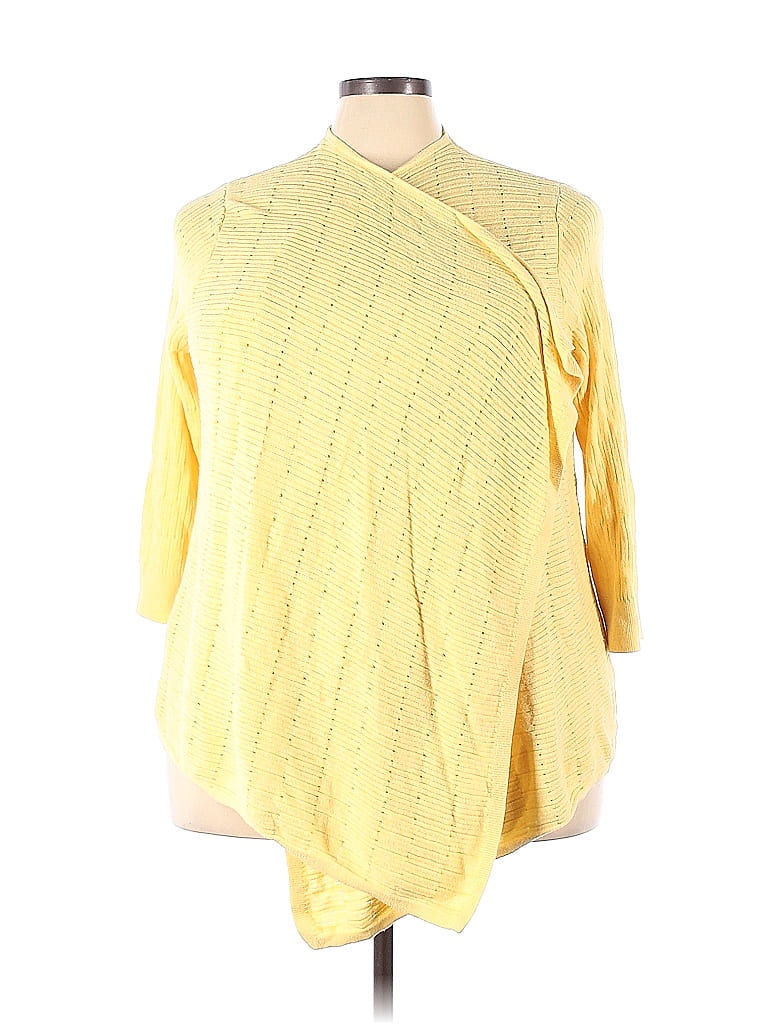 Cj Banks 100% Cotton Color Block Solid Yellow Cardigan Size 3X (Plus) - photo 1