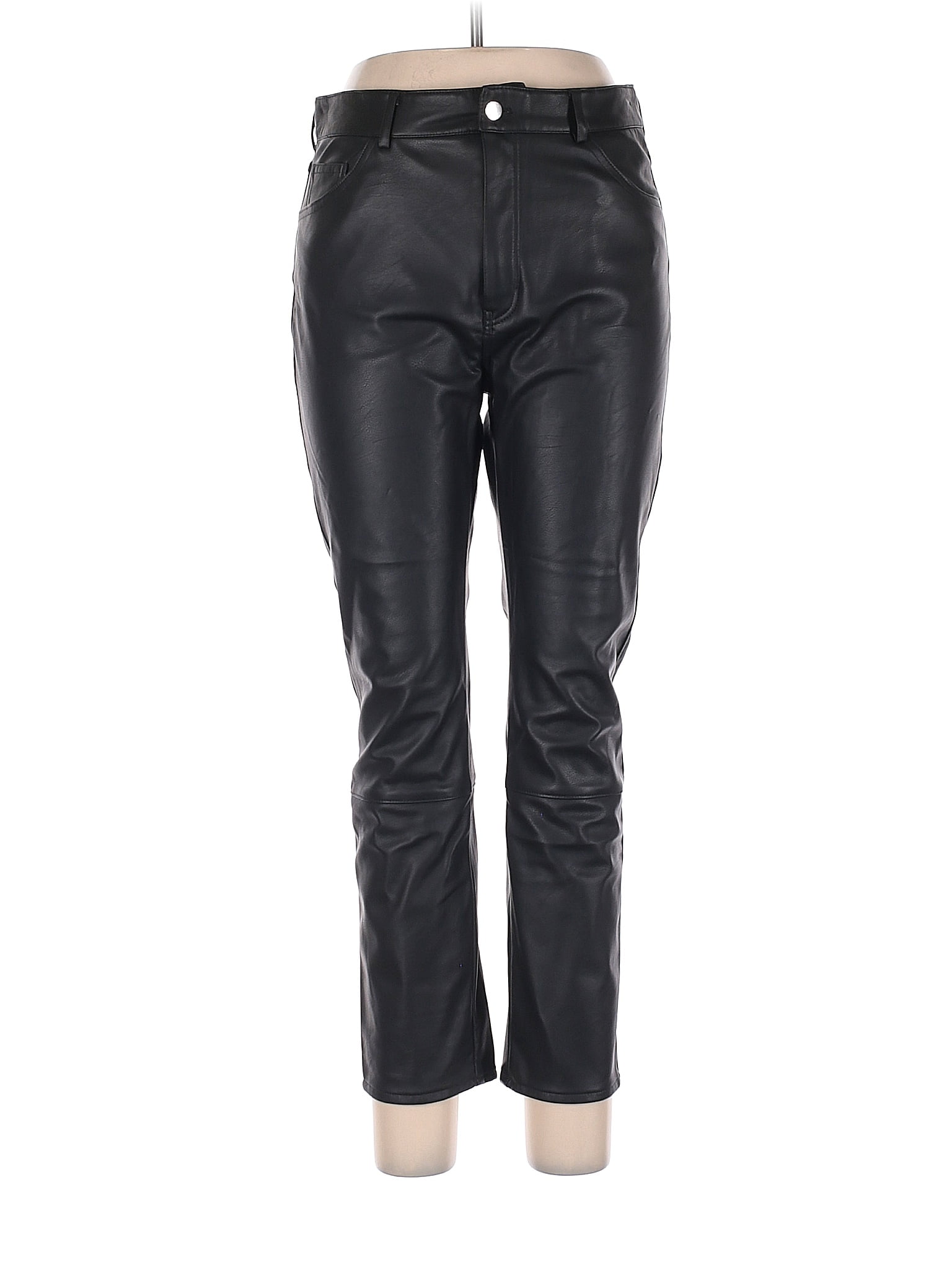 H&M 100% Polyester Solid Black Faux Leather Pants Size 12 - 51% off ...