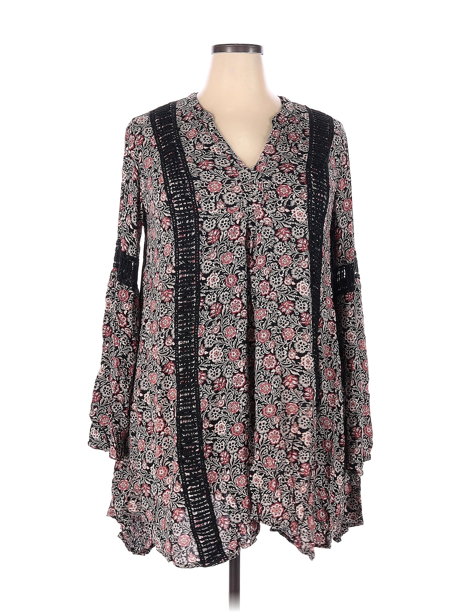 Knox Rose 100 Rayon Floral Multi Color Black Long Sleeve Blouse Size