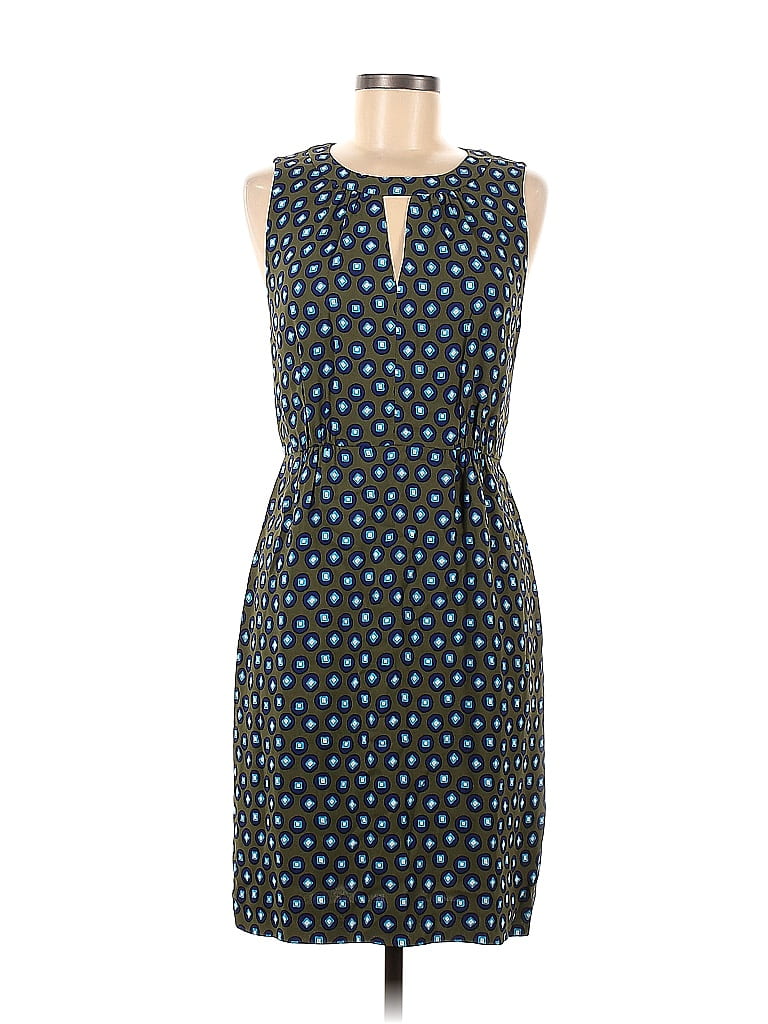 J.Crew 100% Viscose Jacquard Floral Motif Hearts Polka Dots Blue Casual Dress Size 6 - photo 1