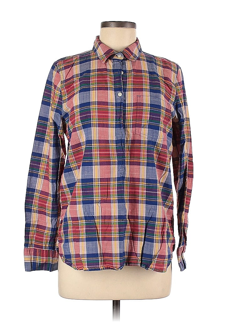 J.Crew Factory Store 100 Cotton Plaid Blue Long Sleeve ButtonDown