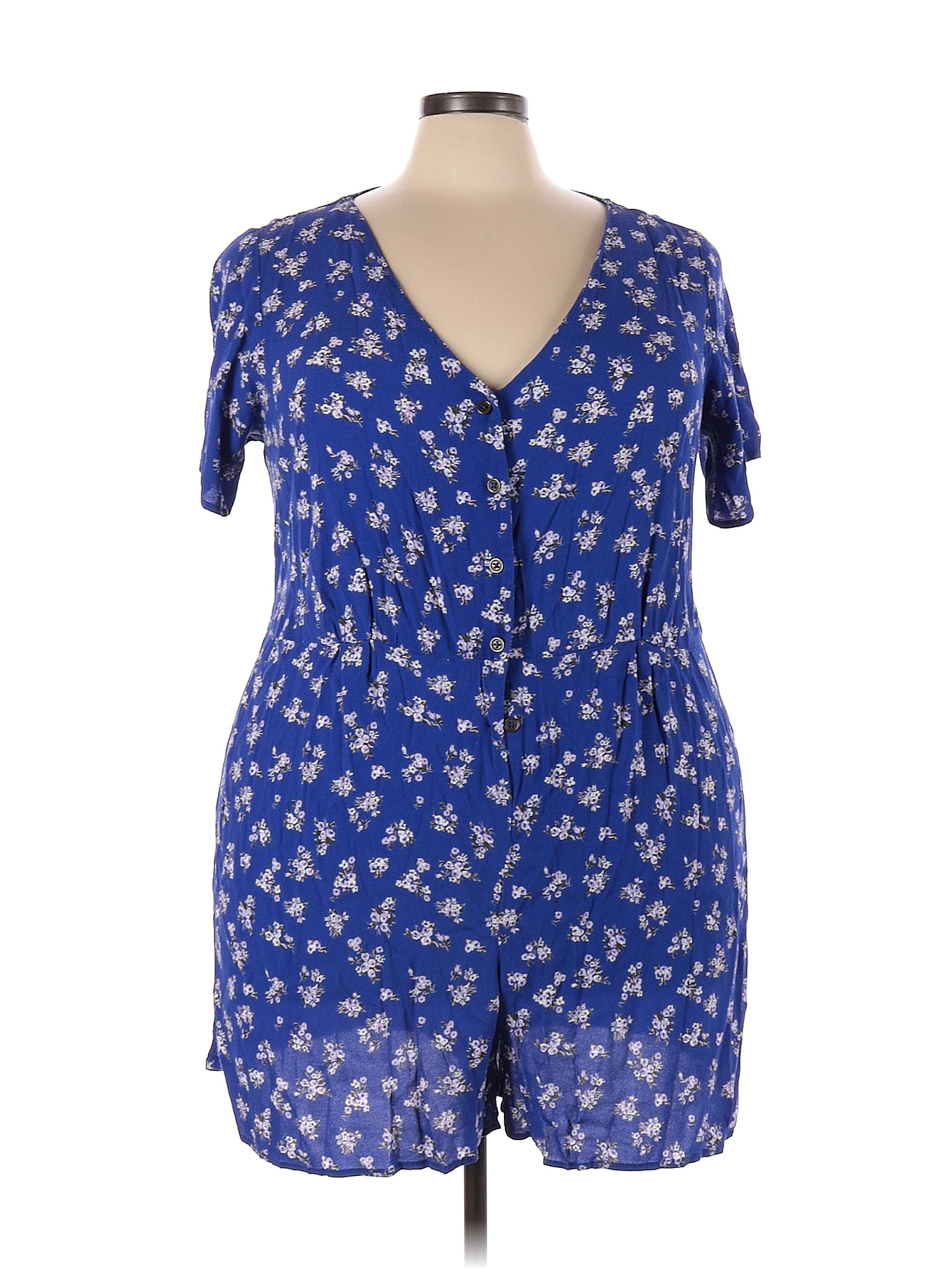Wild Fable 100 Rayon Floral Blue Romper Size 3X (Plus) 46 off thredUP