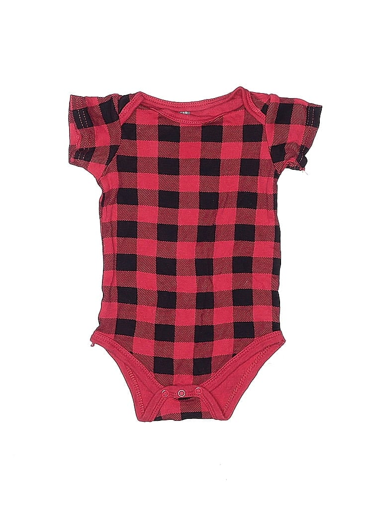 Hb 100% Cotton Houndstooth Checkered-gingham Grid Plaid Red Short Sleeve Onesie Size 3-6 mo - photo 1