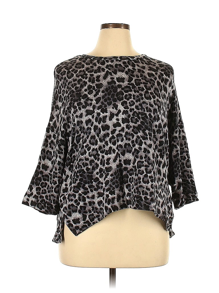 H by Bordeaux Animal Print Leopard Print Gray Long Sleeve Top Size XL - photo 1