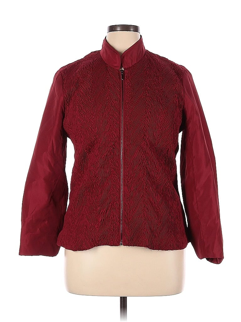 Zoe D. 100% Polyester Jacquard Damask Brocade Red Burgundy Jacket Size XL - photo 1