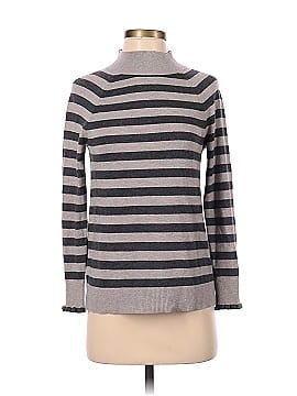 Ann Taylor LOFT Petite Striped Ruffle Cuff Mock Neck Sweater (view 1)