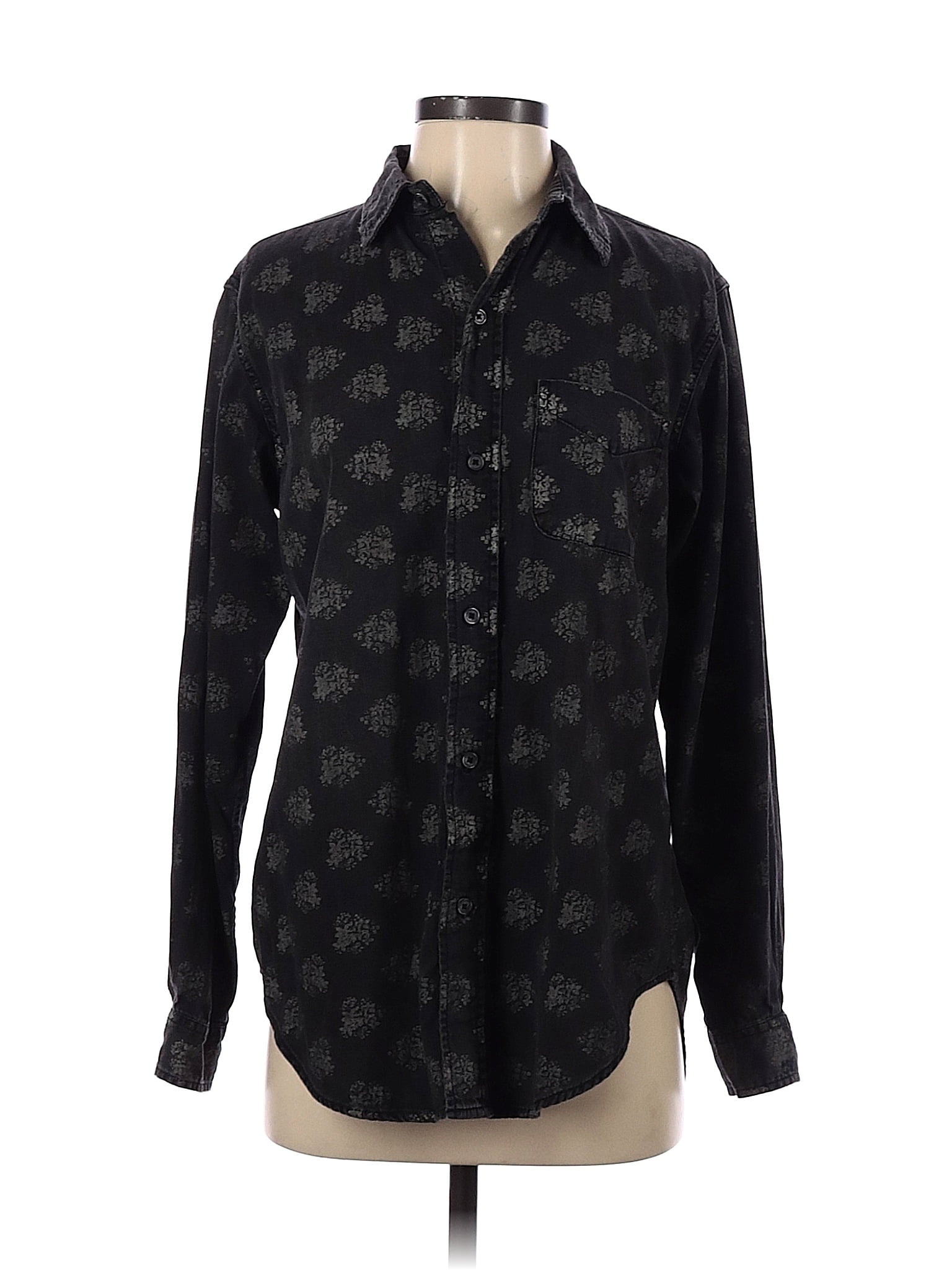 Current Elliott 100 Cotton Black Long Sleeve Button Down Shirt Size Sm