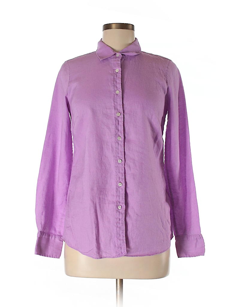 J.Crew 100% Linen Solid Purple Long Sleeve Button-Down Shirt Size 2 ...